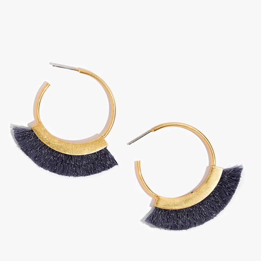 Madewell Blue Fringe Hoop Earrings